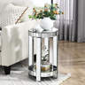Mirror round table with crystal inlay, 2-layer modern small sofa table with storage space, silver decorative table suitable for living room, bedroom, coffee and small spaces